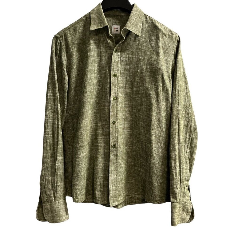 Oche‎ Shirt Womens M Green Linen Button Down Minimalist Capsule Lagenlook Beach